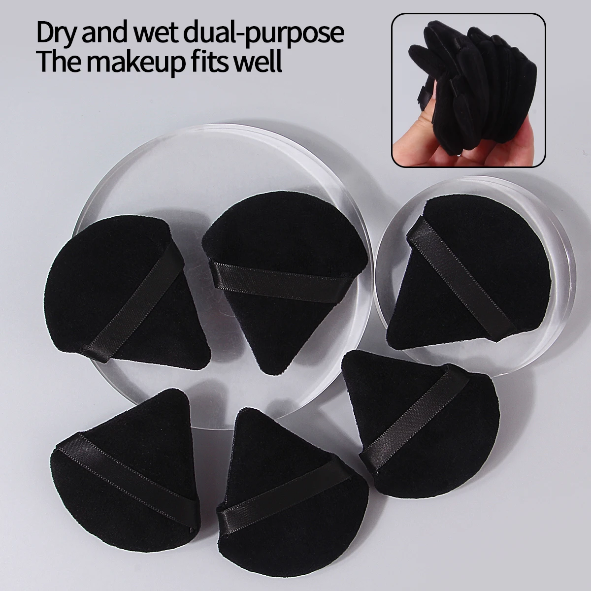 6PCS best-selling black triangular powder puff, suitable for both dry and wet use, an easy tool to create flawless base makeup