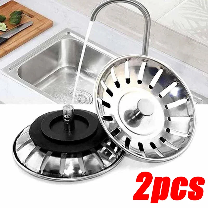 2pcs Stainless Steel Pool Bathtub Hair Catcher Stopper Bathroom Sink Strainer Waste Sink Filter Plug Kitchen Sink Accessorie