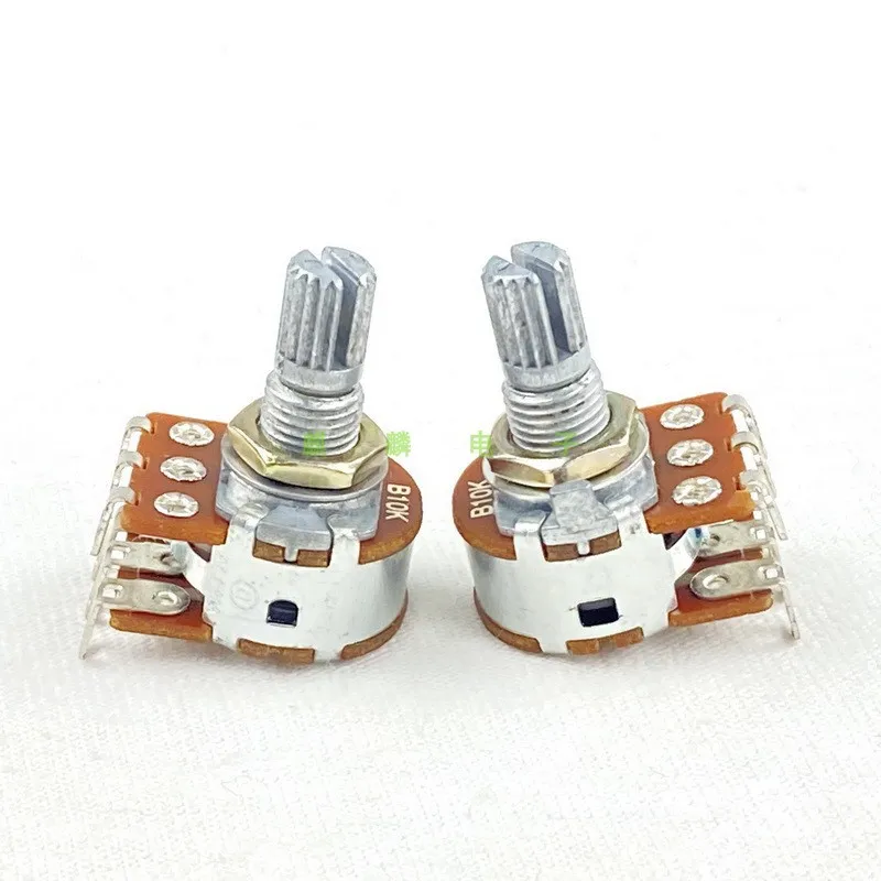 2 Piece 16 Type B10K Stereo Channel Volume Adjust Potentiometer Flower Shaft 15mm Bent Feet 6-Pin