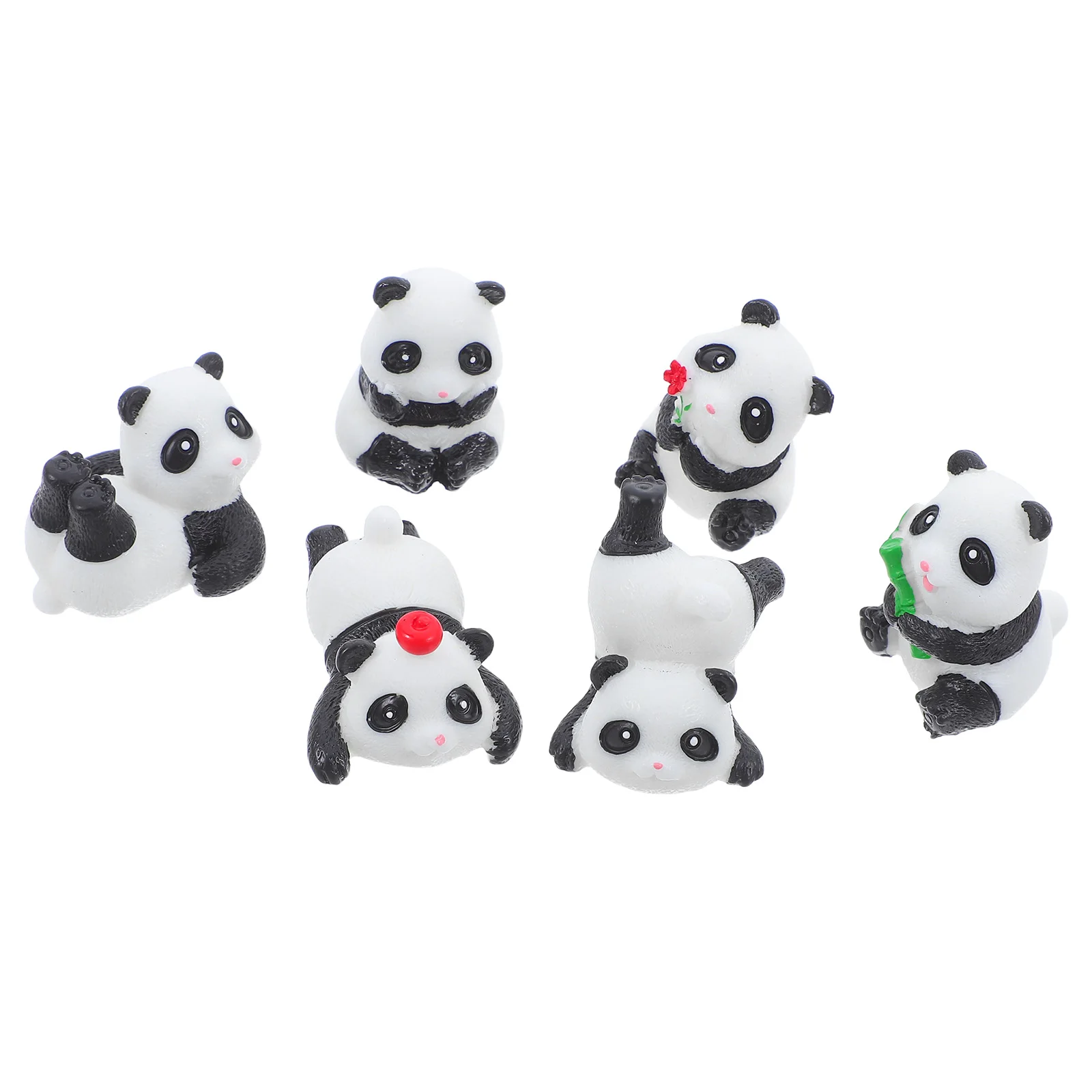 

6 Pcs Miniature Panda Figurines Resin Animal Statues for Cake Bonsai Moss Garden Micro Landscape Ornaments Decor