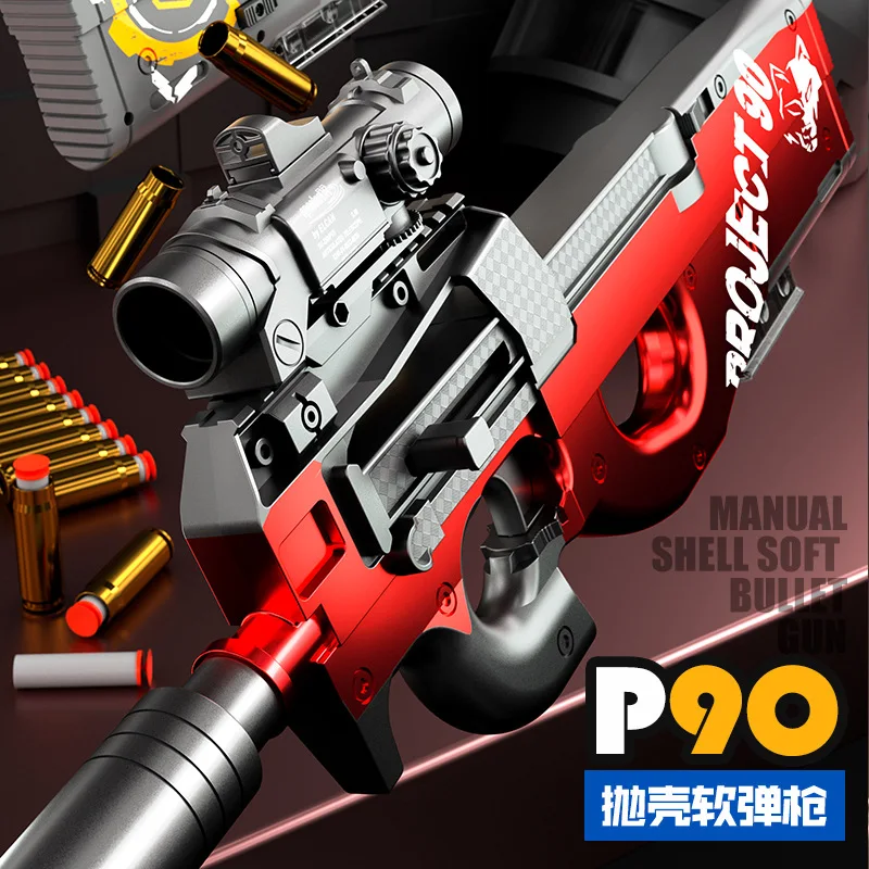Pistola de balas suaves P90 de lanzamiento de carcasa Manual, pistola de juguete para incubar, modelo de pistola submetralhadora masculina, Rifle de asalto de suministro bajo municiones