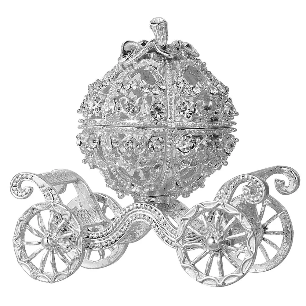 Pumpkin Carriage Trinket Box Jewelry Storage Display Case For Ring Necklace Home Decor Metal Keepsake Organizer