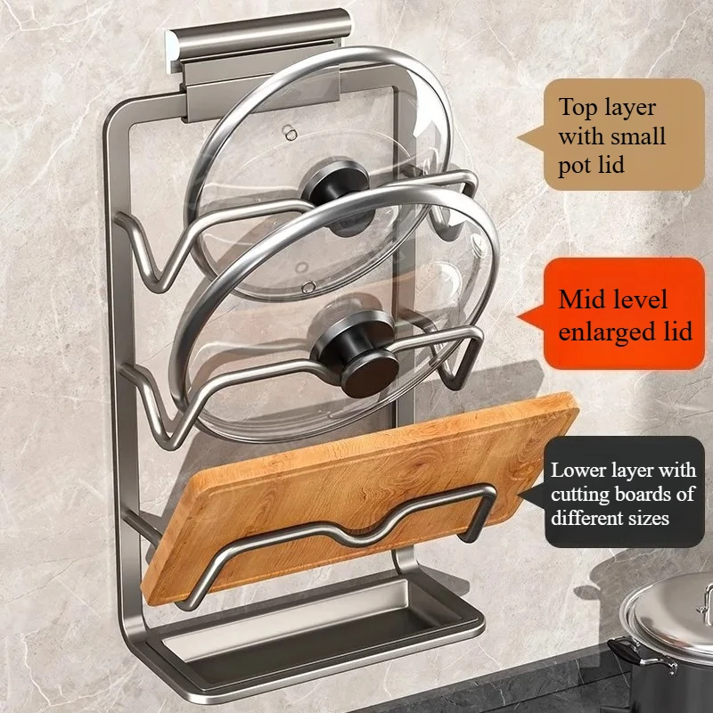 For Cutting Boards And Utensils Wall-Hung Non-Perforated Pot Lid Shelf Multi-Functional Kitchen Storage Rack