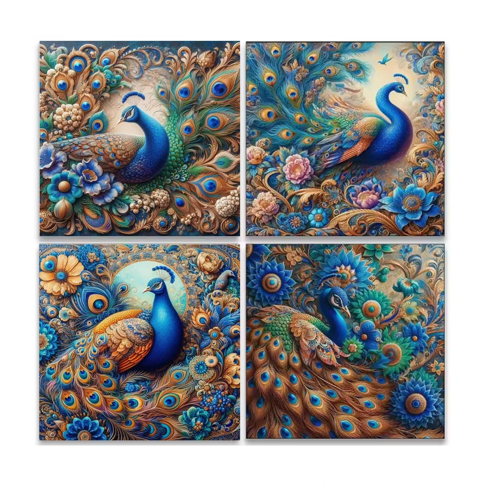 Kits de arte con diamantes 5D de flores coloridas y animales, diseño de pavo real, para principiantes, cuadro de arte con gemas redondas completas para regalo, decoración de pared para el hogar