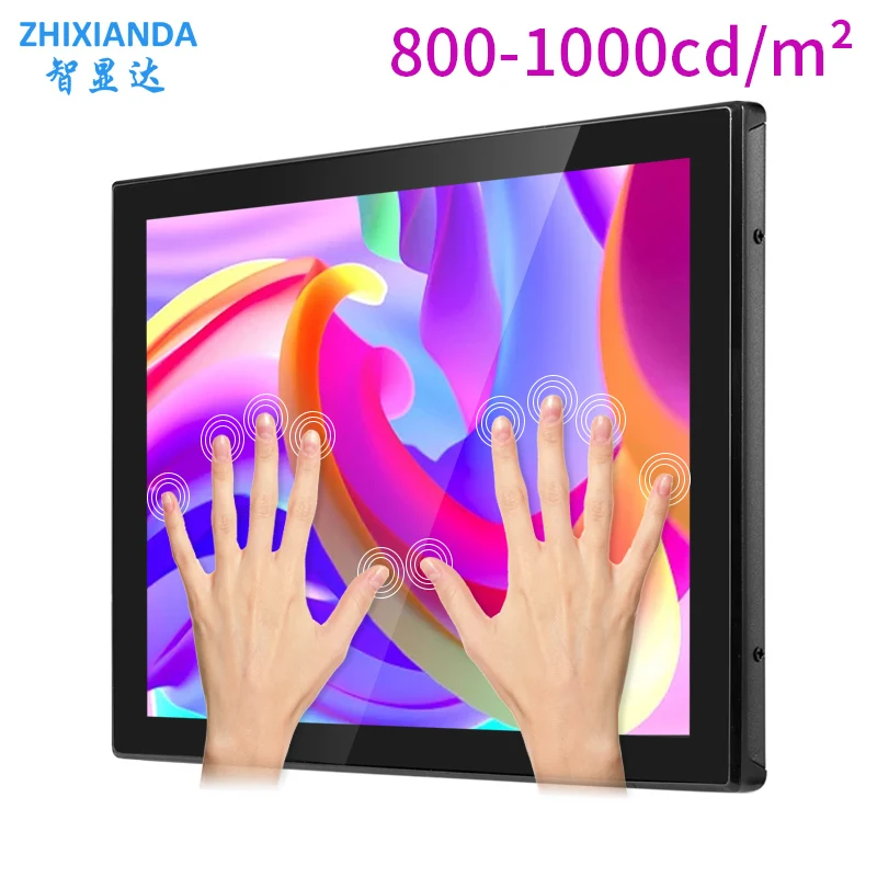 

17 Inch 800-1000 NITS Industrial Grade Touch Screen Monitor Panel Mount Pure Flat LCD Display For Outdoor Self-service Kiosk