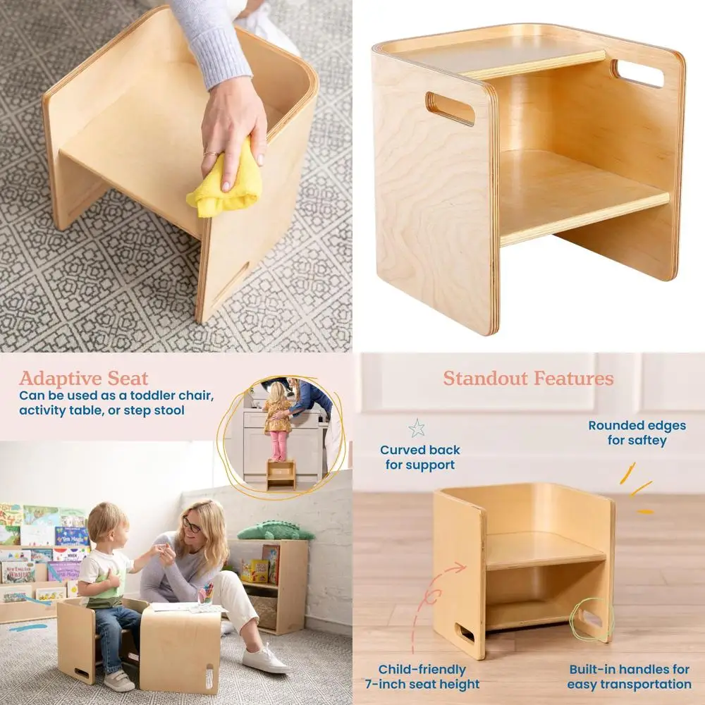 

Natural Bentwood Cube Chair for Kids, Multipurpose Furniture