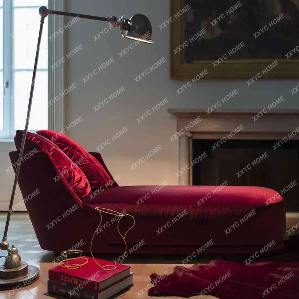 Romantic red velvet lounge chair living room bedroom chaise longue bed and breakfast hotel clothing store sofa