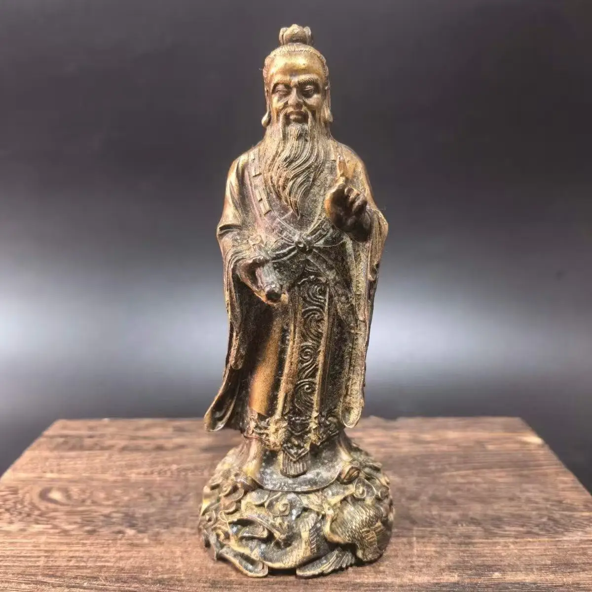 Old copper Qing Dyansty copper LAO ZI Statue, Free shipping