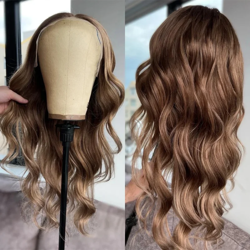 أومبير الشوكولاته البني تسليط الضوء على الدانتيل الباروكة الأمامية 13x4 شعر مستعار عصري طبيعي قبل قطعها شعري تسليط الضوء على شعر مستعار طويل الجسم موجة الطرف #1