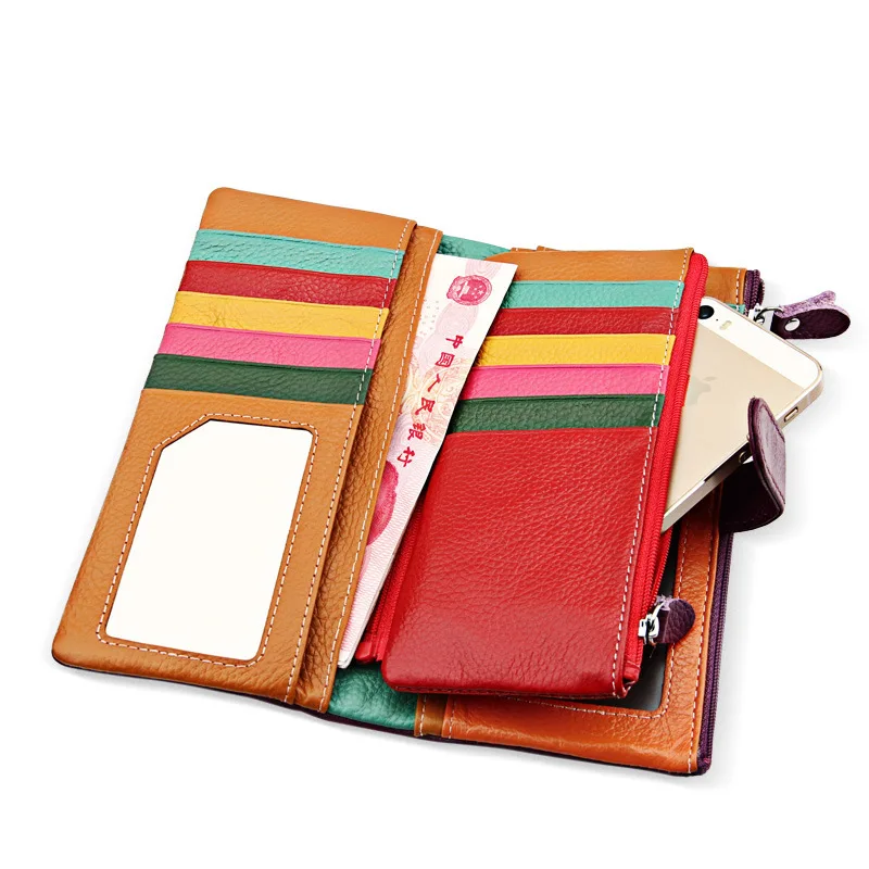 Cowhide Leather 24 Card Holders Long Women Wallet Contrast Color Large Capacity Coin Purse for Ladies
