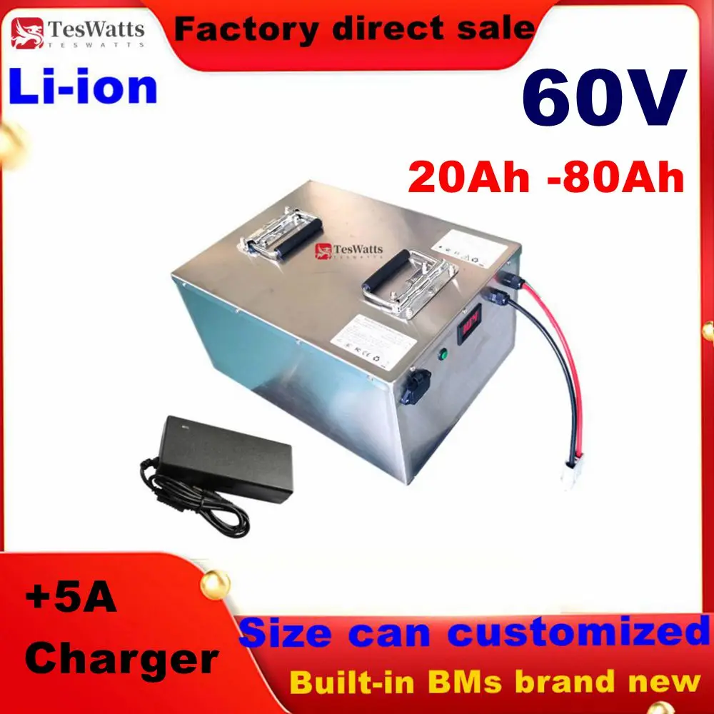 Paquete de batería de iones de litio de 60V 20Ah 30Ah 40Ah 50Ah 60Ah 70Ah 80Ah para 1kw 2kw 3kw 4kw 5kw eléctrico + cargador