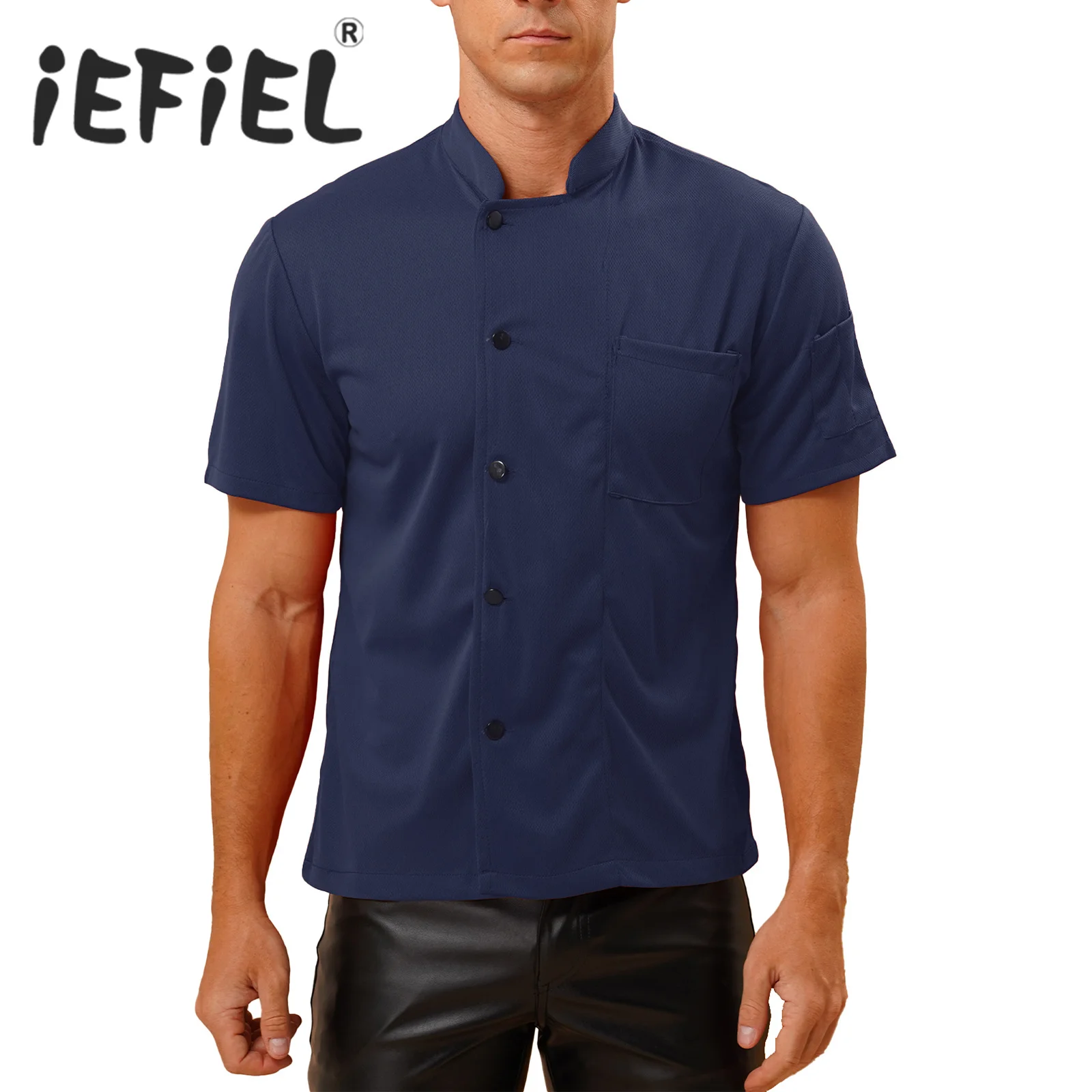 Heren Chef-Shirt Werk Uniform Jas Jas Met Korte Mouwen Restaurant Keuken Bakkerij Kraag Food Service Kleding Kooktops