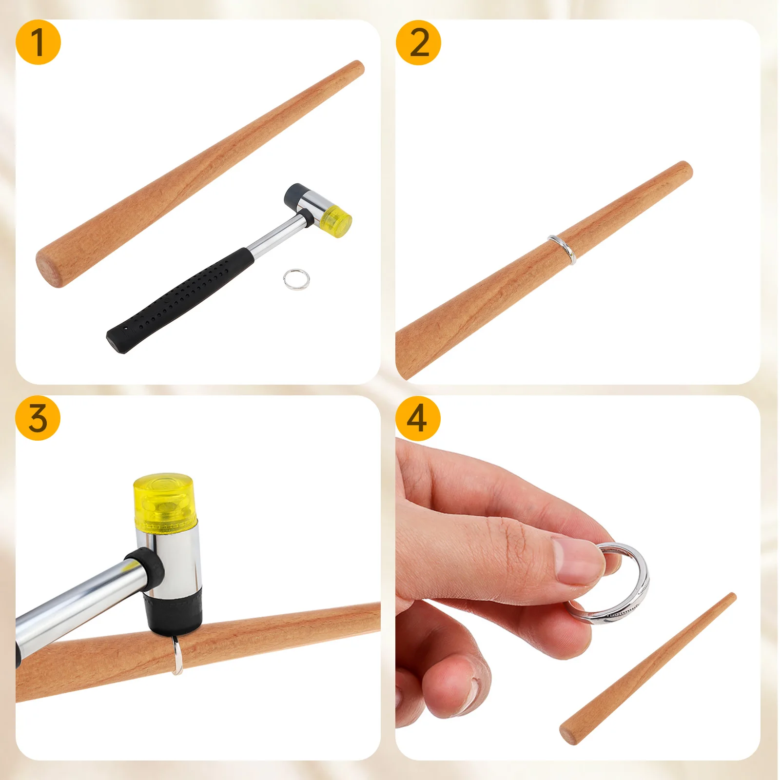 

Jewelers Rubber Hammer Mallet with Wood Ring Mandrel Sizer Sizing Adjuster Ring Shaper Repair Tools Jewelry Making Kit