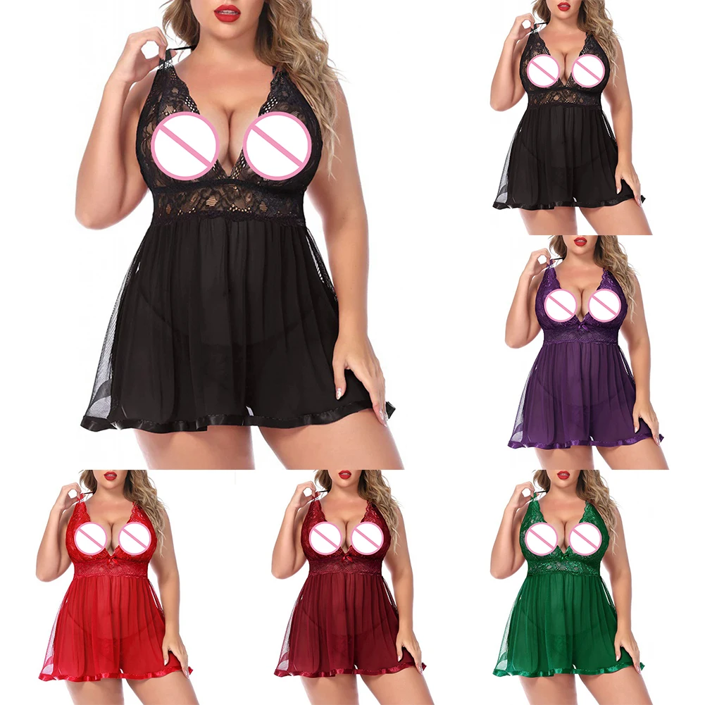 

Women's Lace Pajamas Lingerie Dress Plus Size Erotic Underwear Dress Mesh Pajamas Nightdress Nightgown