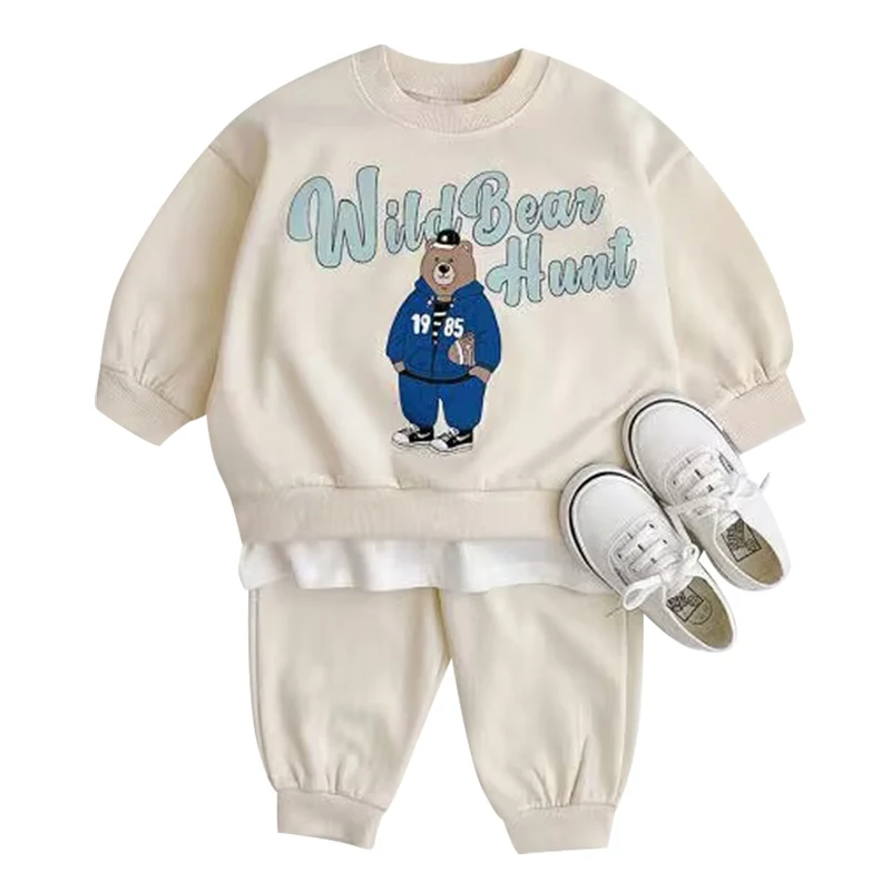 Fashion girls Toddler Baby Korea Clothing Fall Clothes Sets Baby Boys ​Set Kids Sports Bear Sweatshirt Pants 2Pcs 2 to 8 year