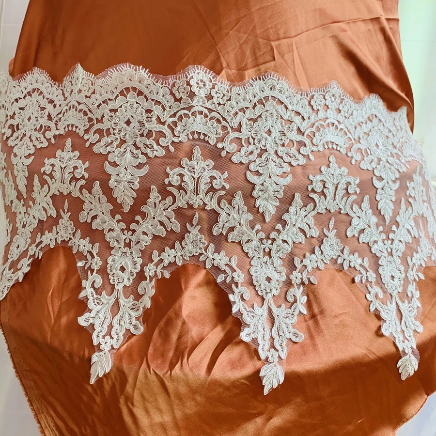 35CM Wide Ivory Color Black, Navy, Rayon Embroidery Tulle Mesh Lace Trim for Dress Wholesale 2021 Luxury!
