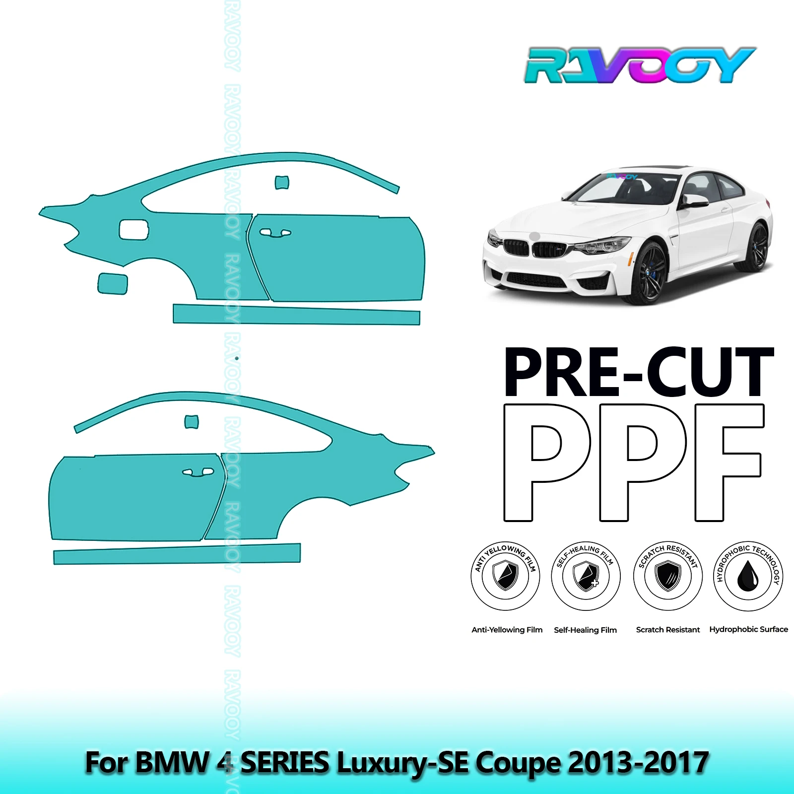 

For BMW 4 SERIES Luxury-SE Coupe 2013-2017 8.5mil Clear Matte Pre-Cut PPF Door & A/B Pillar Kit TPU Paint Protection Film Set