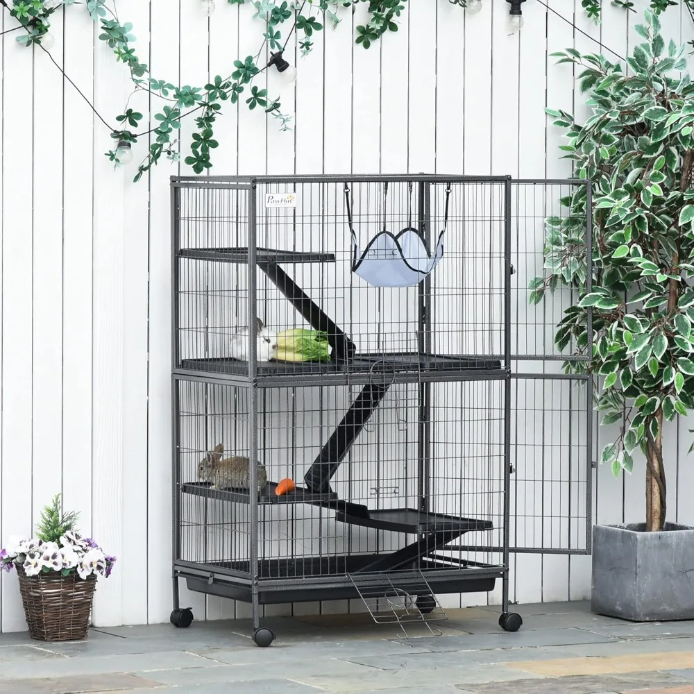 

50" 5-Tier Small Animal Cage, Ferret Cage, Large Chinchilla Cage with Hammock Accessory & Heavy-Duty Steel Wire, Small An