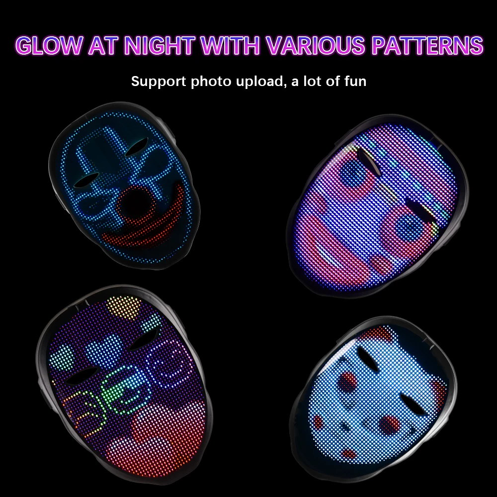 Bluetooth Led Lights Up Party Mask DIY Picture Editing Programmable Mask LED Luminous Mask App Control For Halloween Masquerade