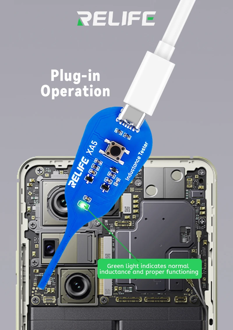 RELIFE XA5 เครื่องทดสอบตัวเหนี่ยวนำแม่เหล็กไฟฟ้าแบบไม่สัมผัสเครื่องมือตรวจจับข้อผิดพลาดสำหรับโทรศัพท์เมนบอร์ด PCB การวินิจฉัยการซ่อมแซม