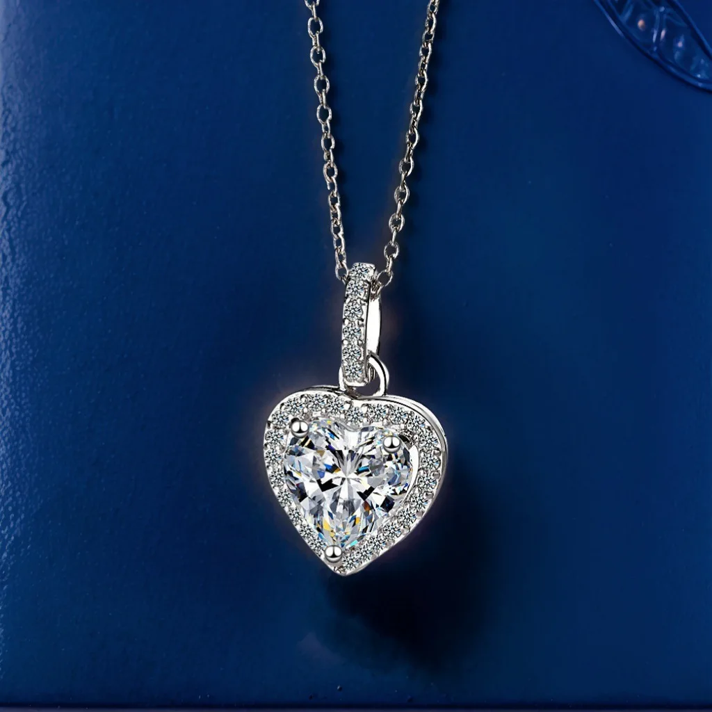 925 Sterling Silber Herz-Halskette für Damen mit Zirkonia und Weißgold-Beschichtung, Labor-Diamant-Schmuck, Hochzeits-Anhänger