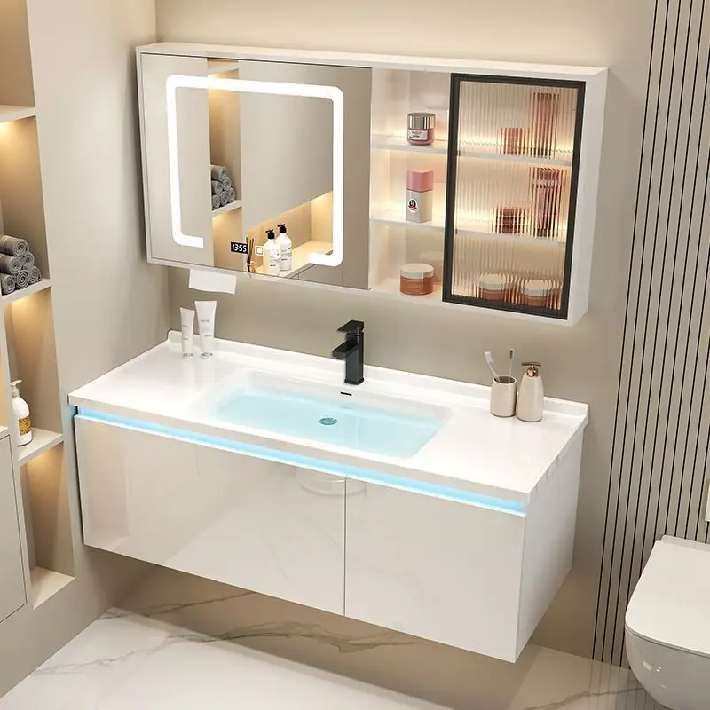 

Легкий роскошный современный керамический встроенный шкаф для ванной комнаты, простая комбинация шкафа для раковины