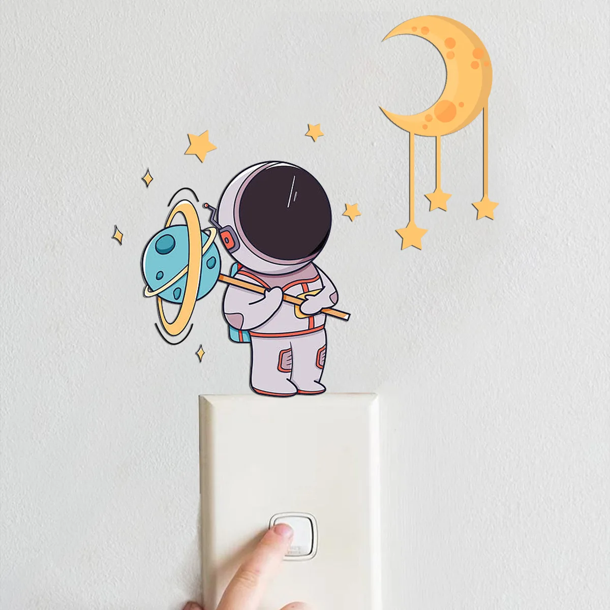 Luminous Astronaut Wall Stickers Kids Room Decor Glow In The Dark Planet Cartoon Cat Decals Fluorescent Rainbow for Home Switch