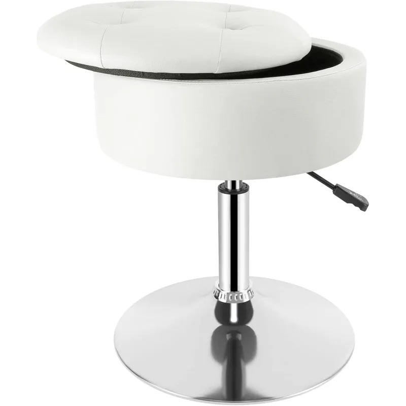 

Vanity Stool with Storage, Makeup Room Seat Chair, Adjustable Height 17.9" to 24.4", PU Leather Round Vanity Chair