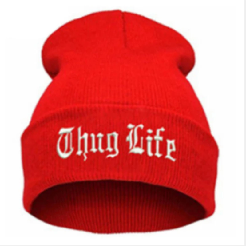 2021 New THUG LIFE Black Letter Beanie Unisex Fashion Hip Hop Mens Beanies Knitted Caps For Women Skullies Gorros Bonnets