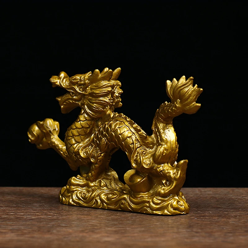 Good Lucky Dragon Chinese Twaalf Zodiac Standbeeld Goud Dragon Standbeeld Dieren Sculptuur Beeldjes Desktop Decoratie