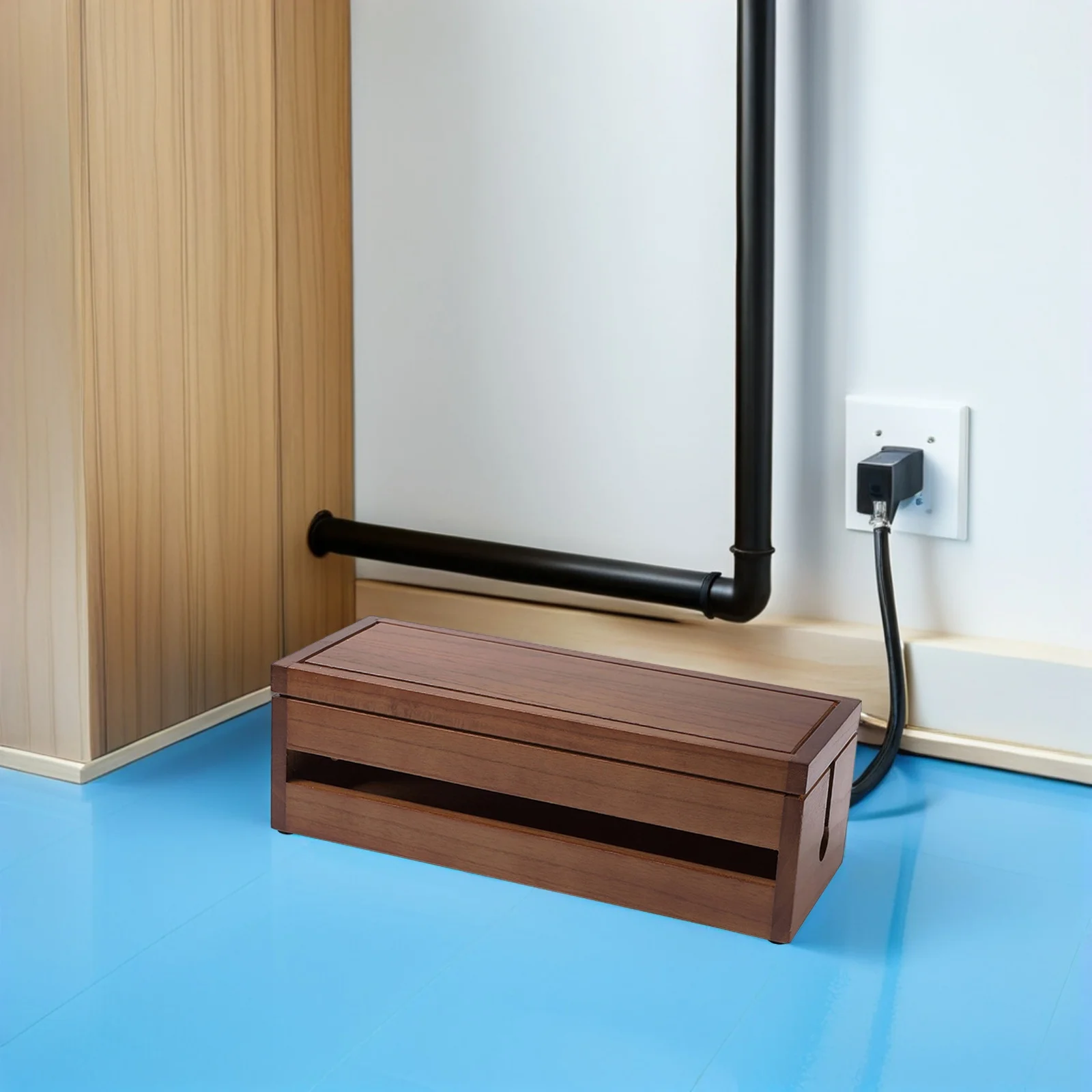 Wooden Cable Storage Box Multi-Functional Outlet Organizer For Power Strips Adapters Chargers Hub Desk Cable Organiser Socket