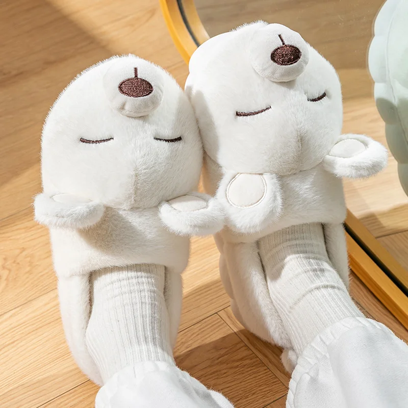 Niedliche Bären-Winter-Hausschuhe, warm, für Damen und Herren, mit dicker Sohle, weichem Plüschfutter, rutschfest, für drinnen und draußen, lässige Hausschuhe. – Detail 13