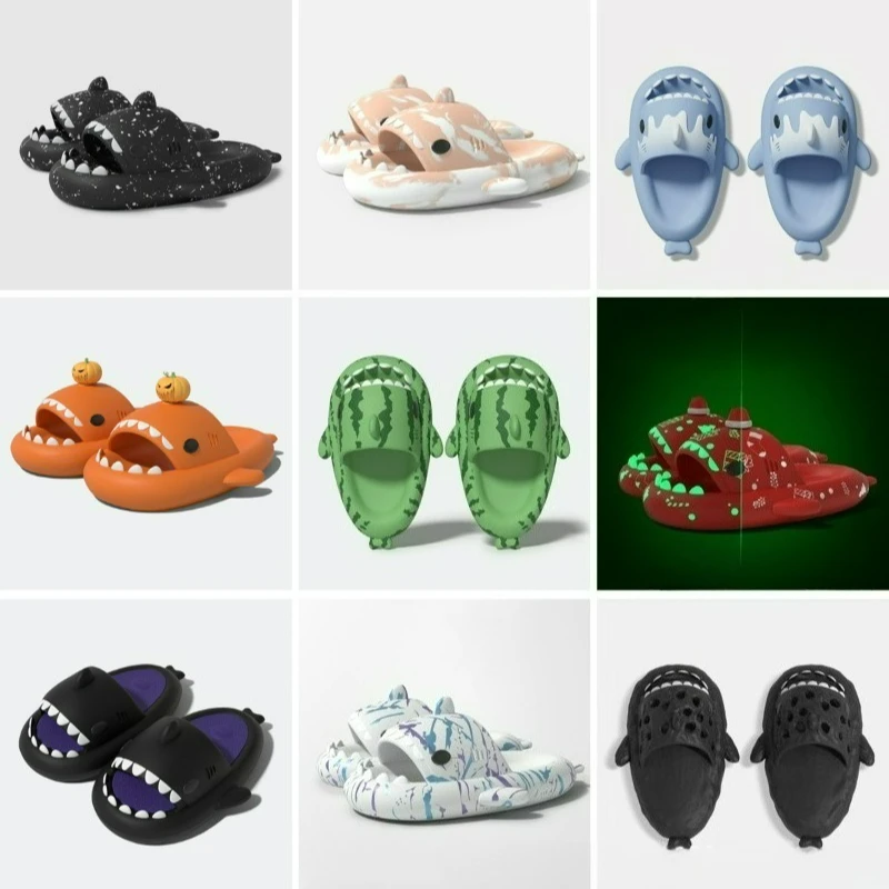 

Luminous Christmas Shark Slippers Men Pirate Milk Cow Soft Sandals Adult Bathroom Non-slip Flip Flops Couple Outdoor EVA Shoes