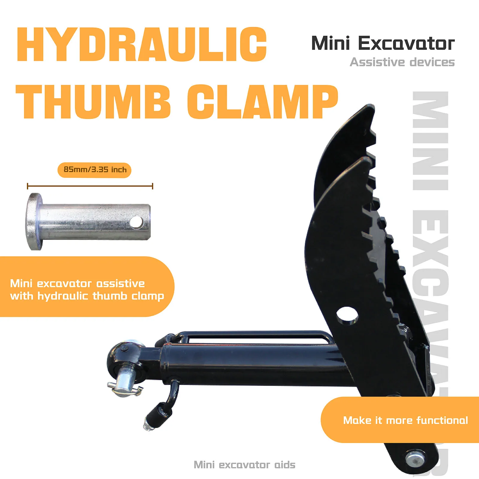 0.8-1.5톤 소형 굴삭기에 적합한 유압 썸 클램프, 오일 파이프 2개 및 유압 파이프 2개 장착 - 효율적인 작업