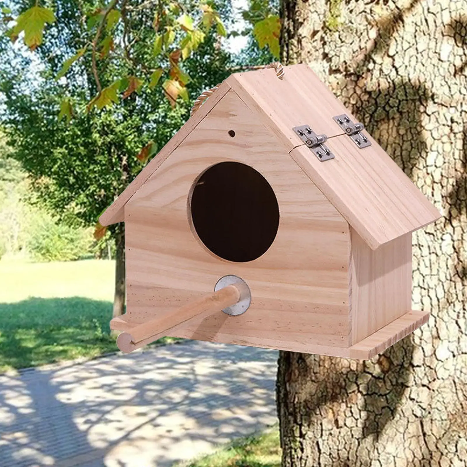 Caja de madera para pájaros grandes, casa para pájaros, refugio, lugar cálido, exterior