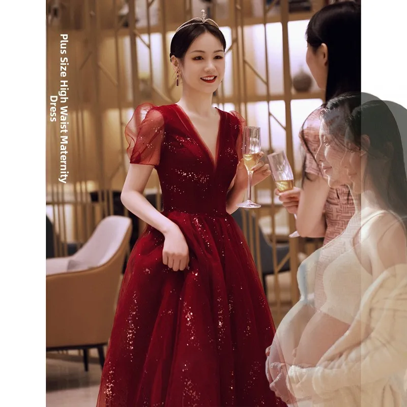 

Ele Long Dr for Engagement And Wedding Reception plus Size Materni Gown High Waist A-Line Skirt ort Sve