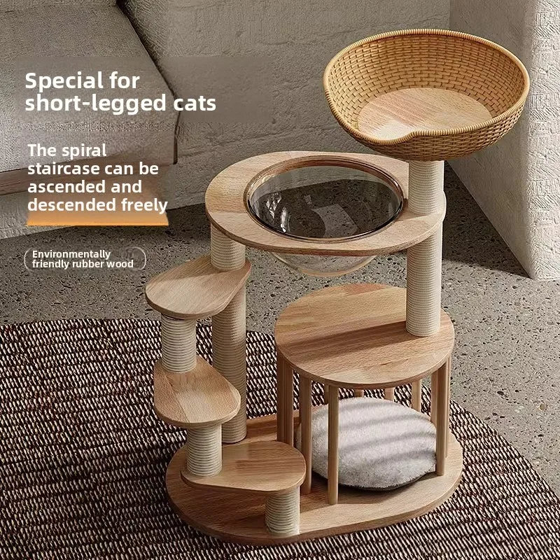 Bantam Klettergerüst aus Massivholz, Katzennest, Katzenbaum mit integrierter Sprungplattform für kleine Kätzchen