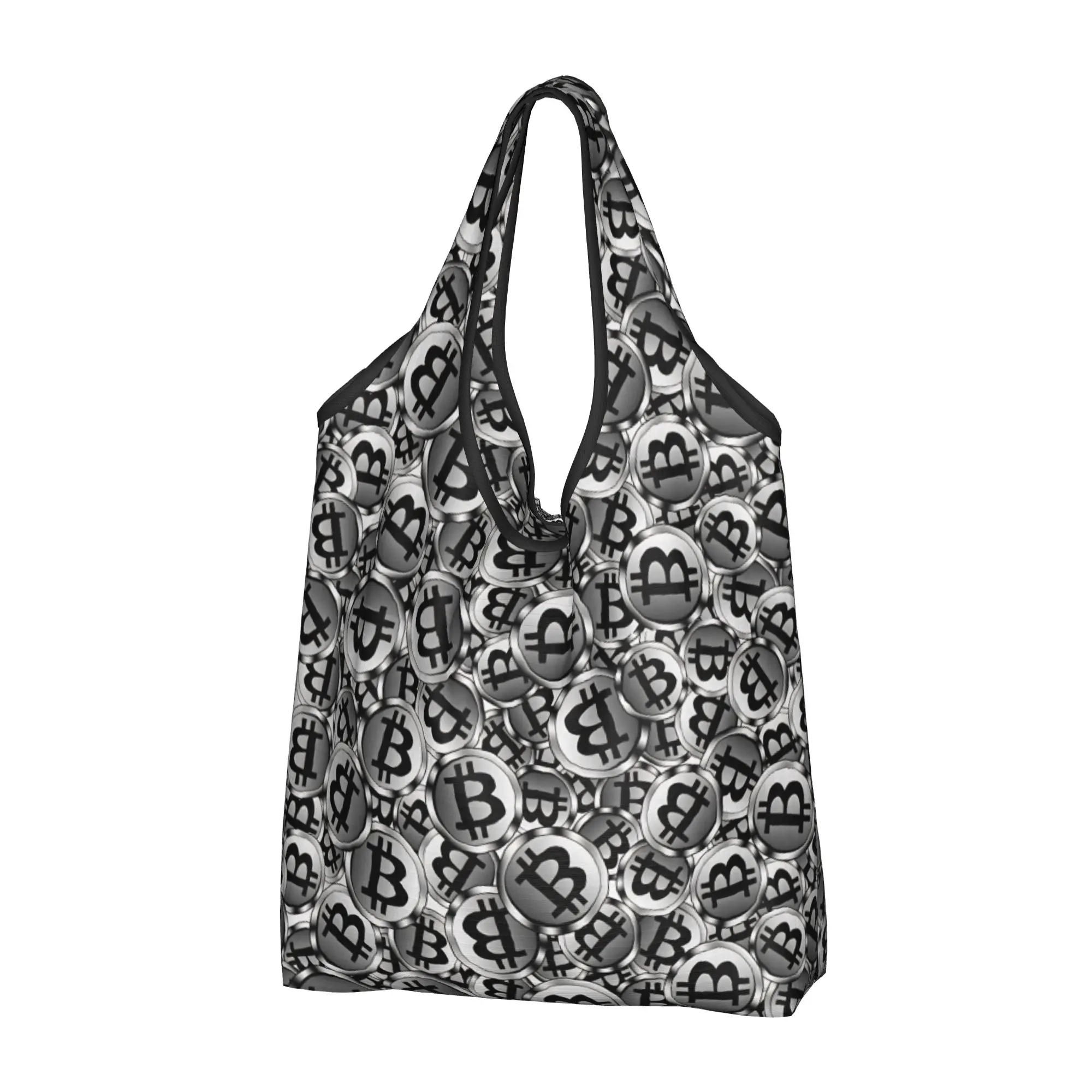Kawaii Crypto Virtual Currency Bitcoin Shopping Tote Bag Portable  Grocery Shopper Shoulder Bag