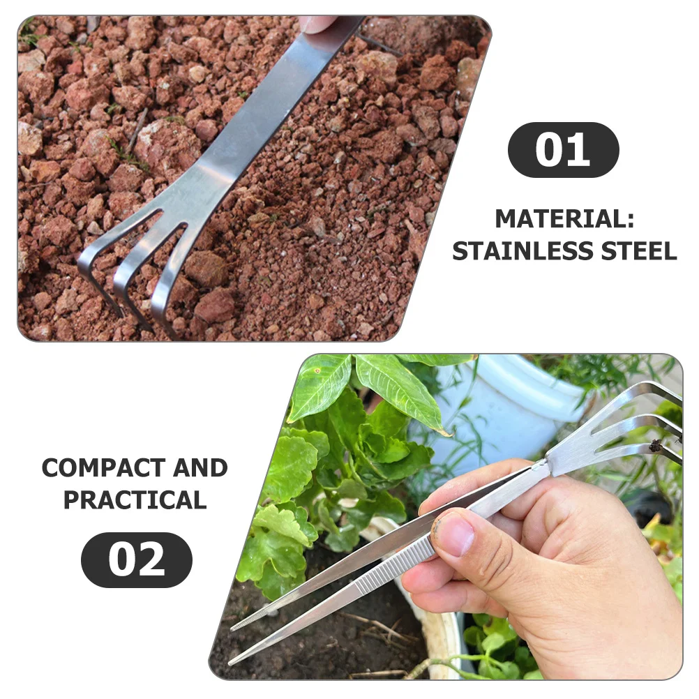 

1Set Precision Bonsai Tools Stainless Steel 2-in-1 Multifunctional Tweezers with Shovel Rake for Planting Gardening Soil
