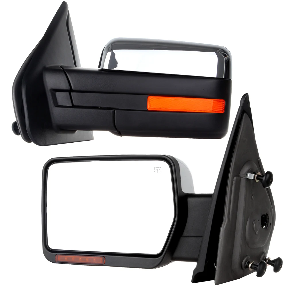 

Chrome Truck Mirrors Towing Mirrors for 2007-2014 Ford F150 Pickup with Pair LH Power Adjusted Heated black mirror