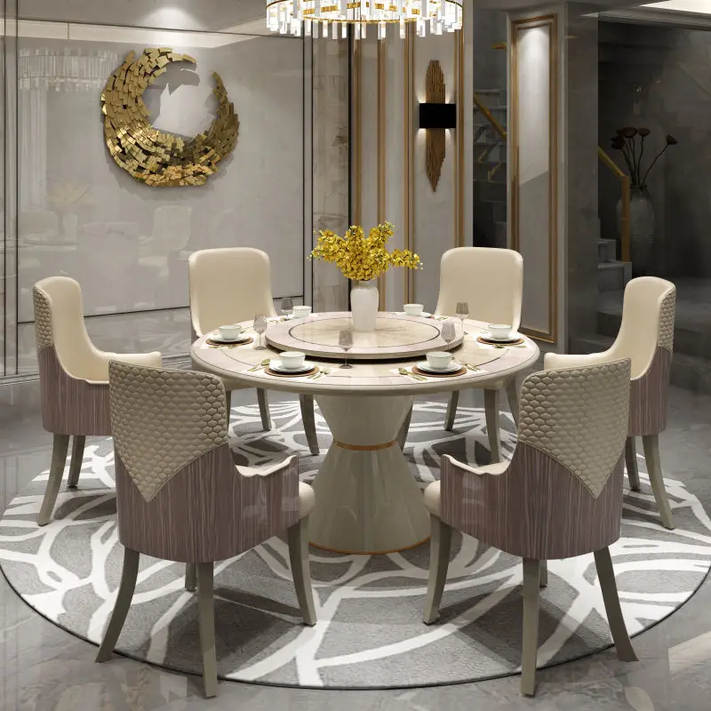 For Superior Quality Modern White Dining Table Set Luxury Round Dining Table with Stainless Steel Base Catering Furniture
