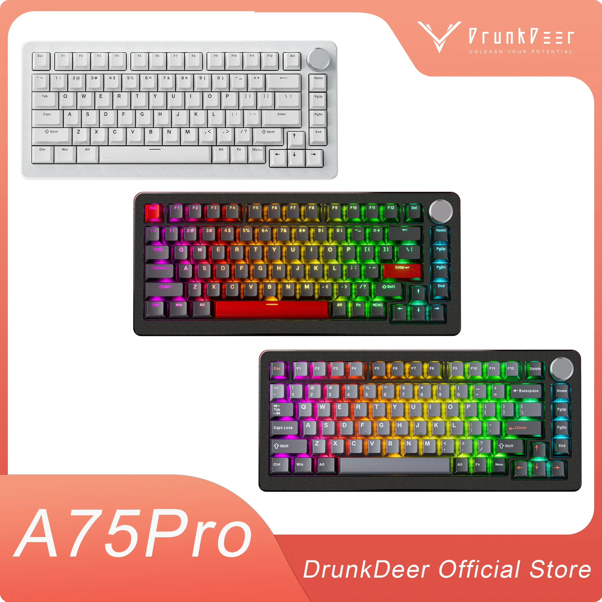 DrunkDeer A75 Pro Magnetic Switch Gaming Keyboard Rapid Trigger Wired RGB Mechanical Keyboard Hot-Swap Gasket Mount