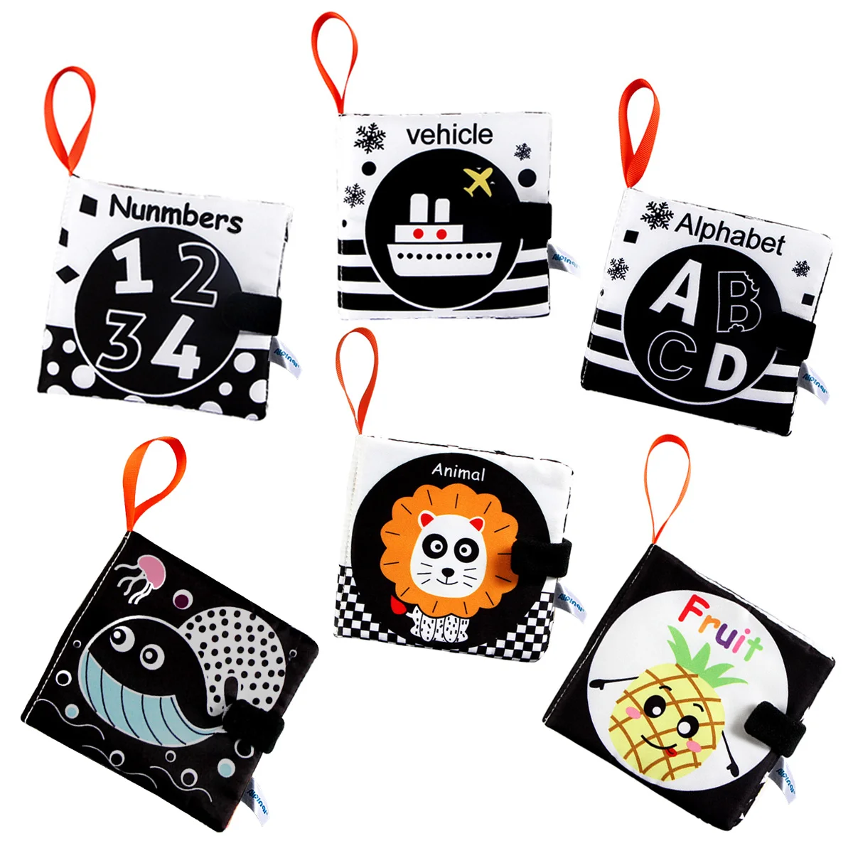 หนังสือผ้าเนื้อนุ่ม หนังสือเด็ก หนังสือผ้าสำหรับเด็กทารก เด็กวัยหัดเดิน ความคมชัดสูง สีดำและสีขาว ลวดลายย่น ซักได้ สำหรับการเรียนรู้ในวัยเริ่มต้น