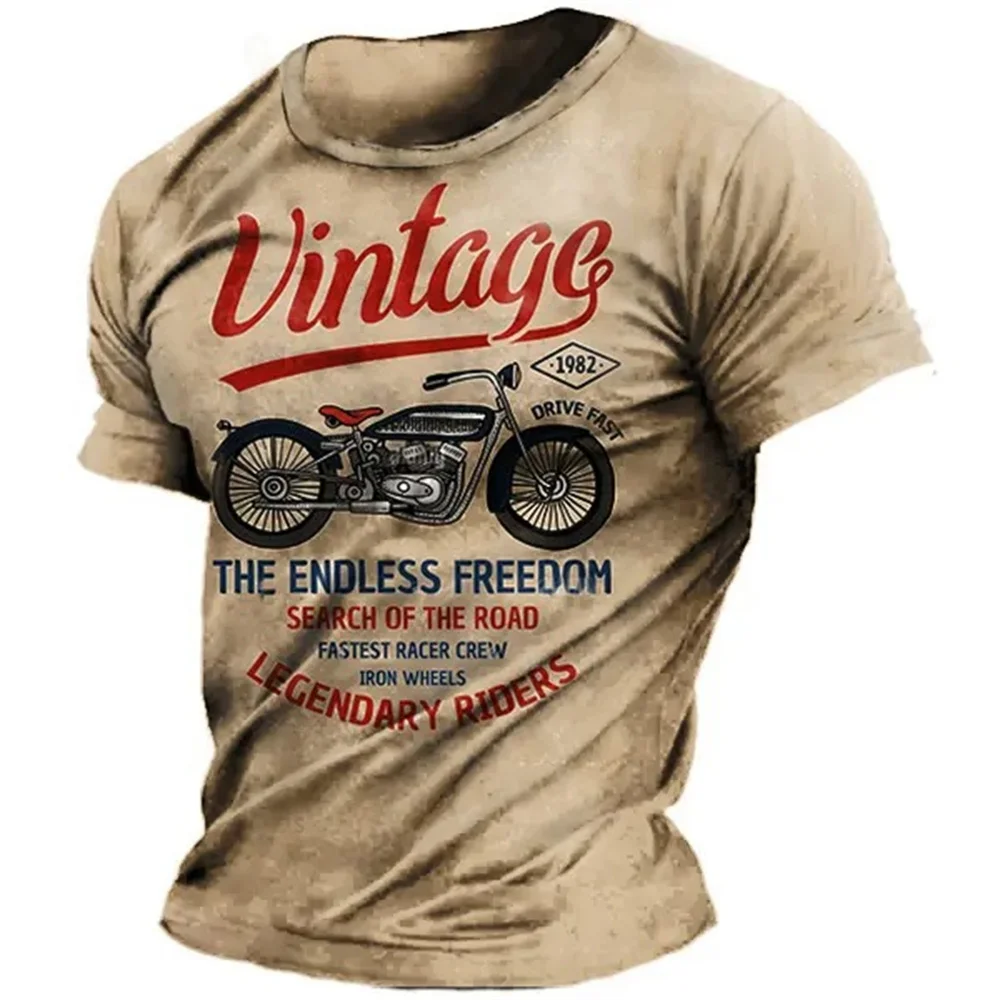 Vintage Motorcycle T-Shirt Men\'s Racing Printed Short Sleeve T Shirt for Men Motor Biker Summer Casual Oversized Tops Clothing