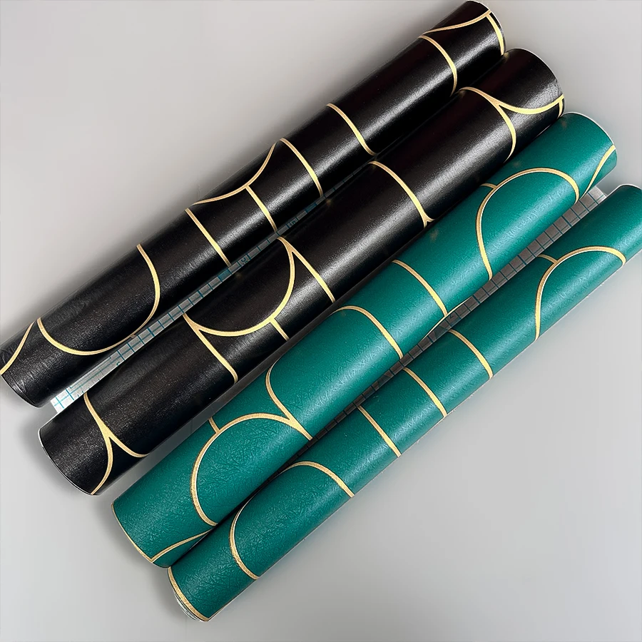 خطوط هندسية من الذهب الأخضر والأسود والذهبي PVC ورق حائط ذاتي اللصق مناسب للفندق والإقامة المنزلية وملصقات المطاعم #1