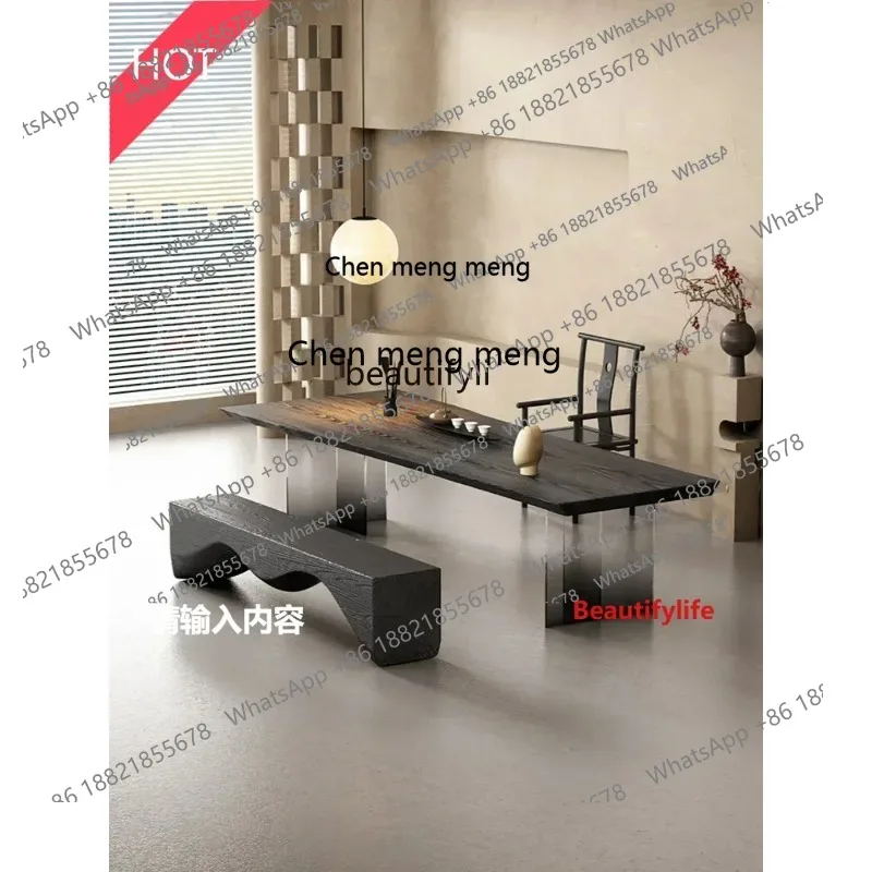 cn8617 LHY New Arrivals Solid Wood Tea Table Black Dining Table Acrylic Gradient Desk Tea  Conference Table Workbench S26