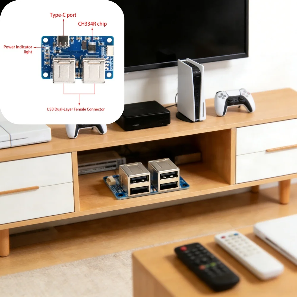USB 2.0 Hub Module 1 to 4 Port Splitter Plug and Play for Computer Keyboard Mouse Flash Drive Backward Compatible with USB 1.1