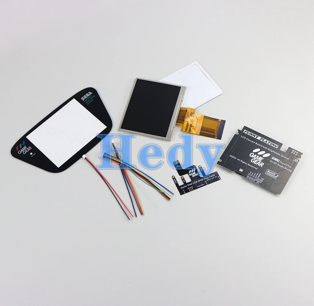 1 conjunto destaque display completo v4 tela lcd de vidro para sega game gear gg v4.0 brilho ajustável suporte saída vga mod