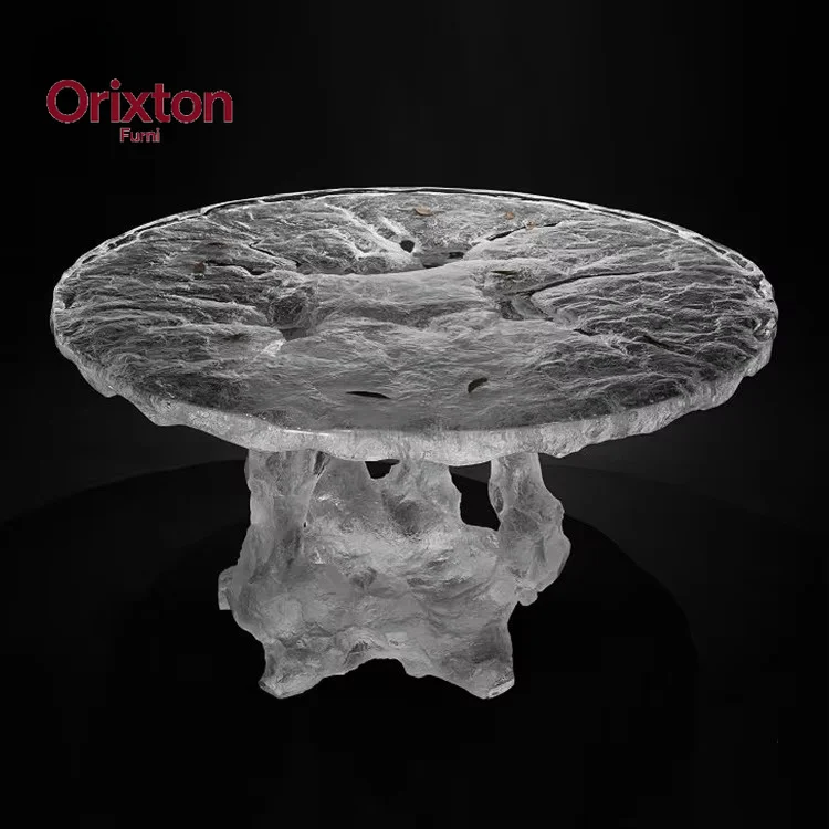 wholesale factory customized interior design translucent art platinum crystal acrylic round dining table set for 4