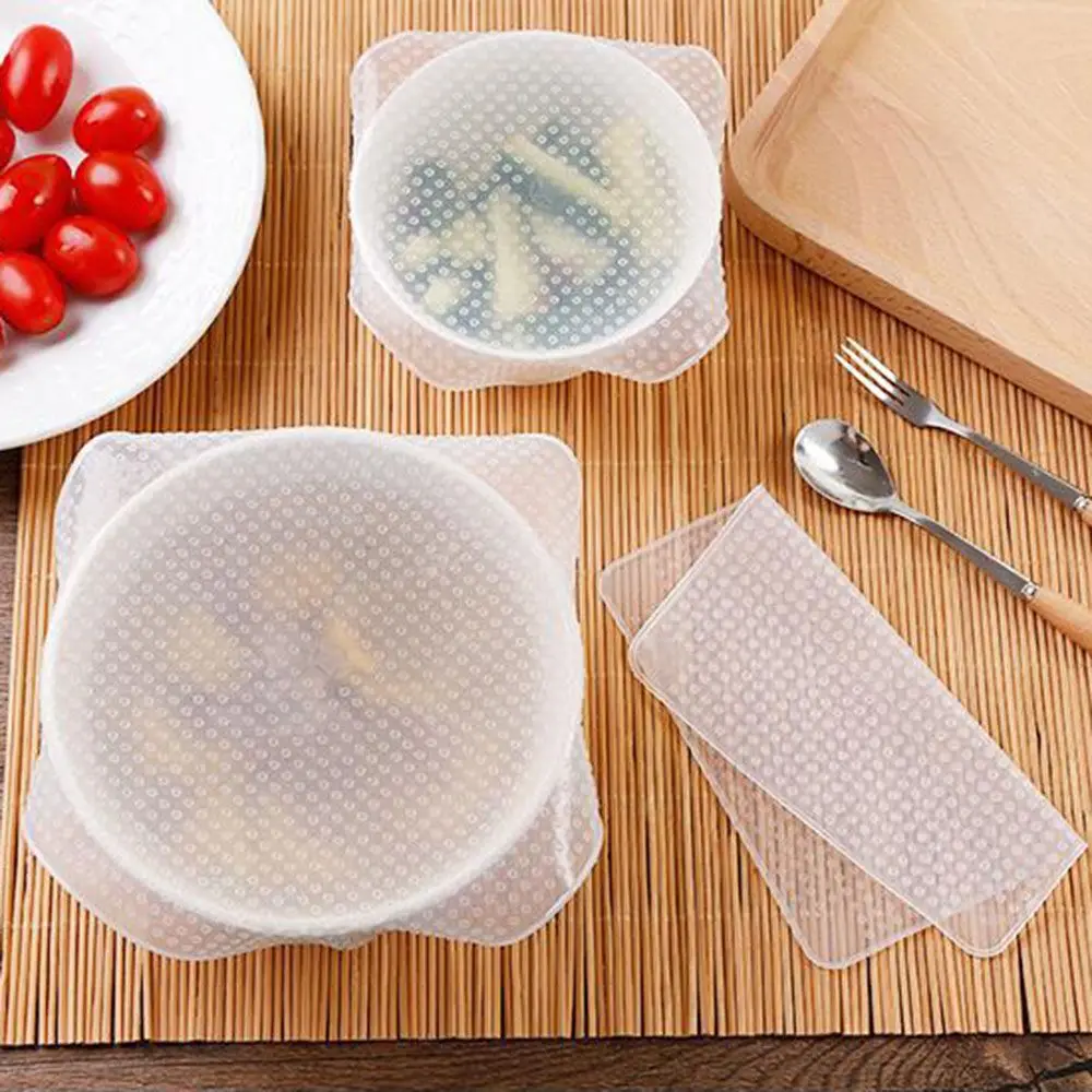 Mulit Size Cling Film Flexible Transparent Seal Cover Silicone Stretch Lids Food Covers for Bowl Mug Reusable Container Lids